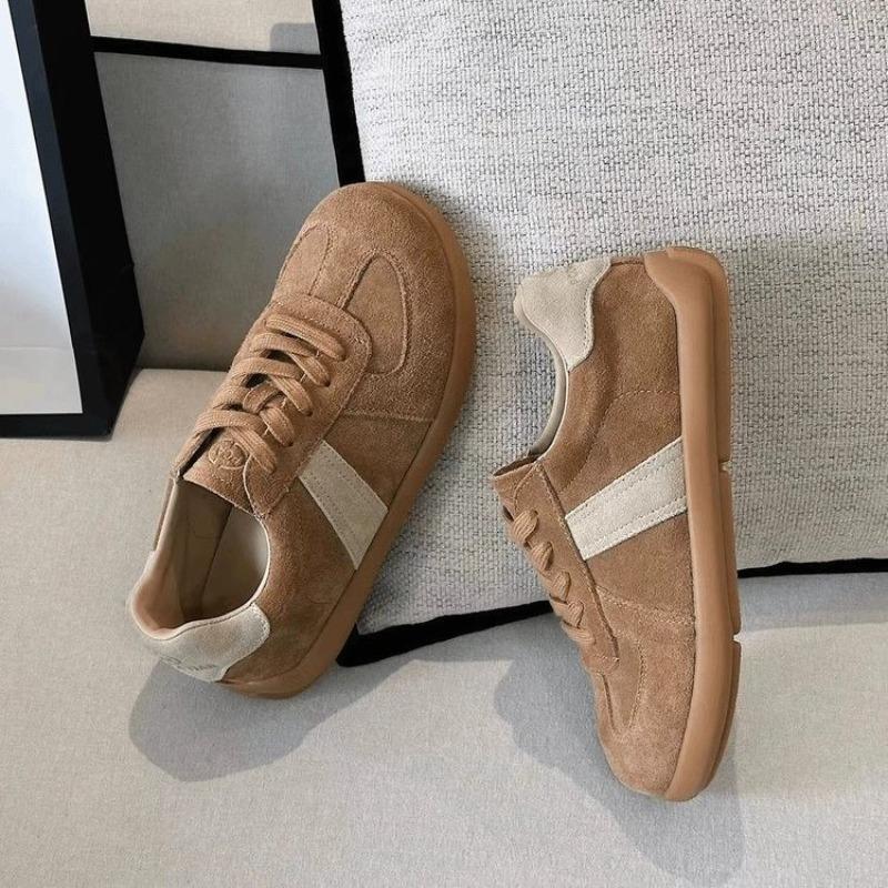 Women's autumn new round head retro versatile board shoes women's soft sole lace-up matte leather color matching casual shoes