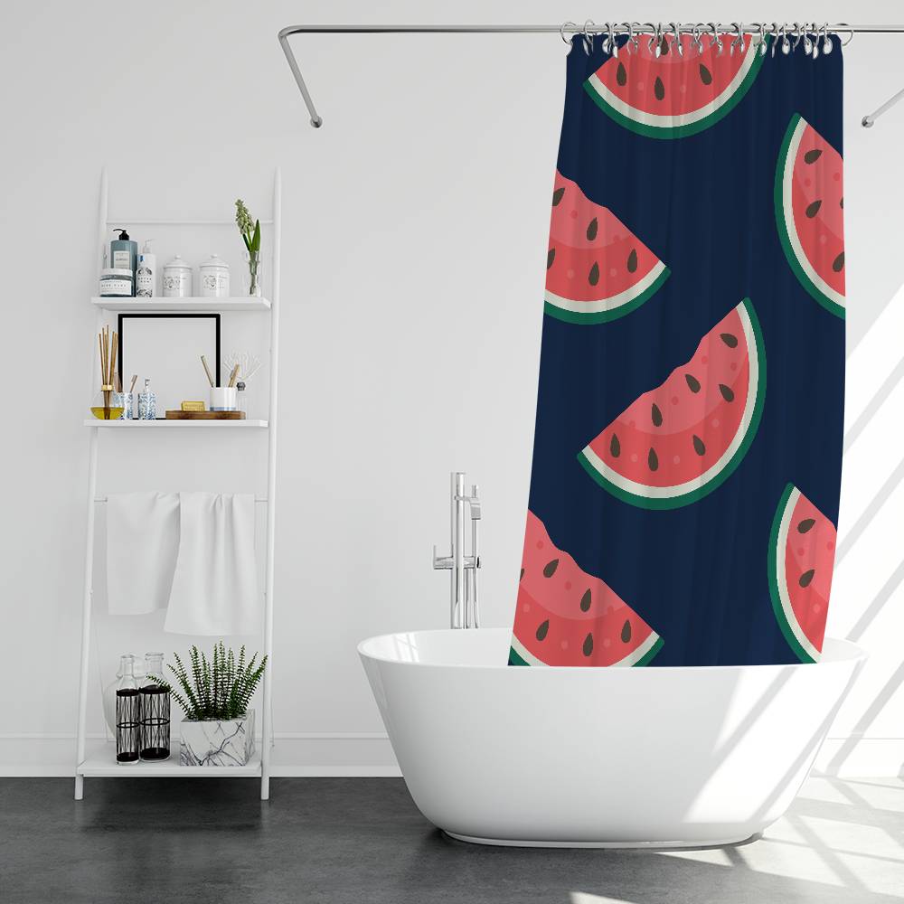 Fruit Watermelon Pattern Print Bathing Curtain Bathroom Shower Curtain Waterproof With 12 Hooks Home Deco