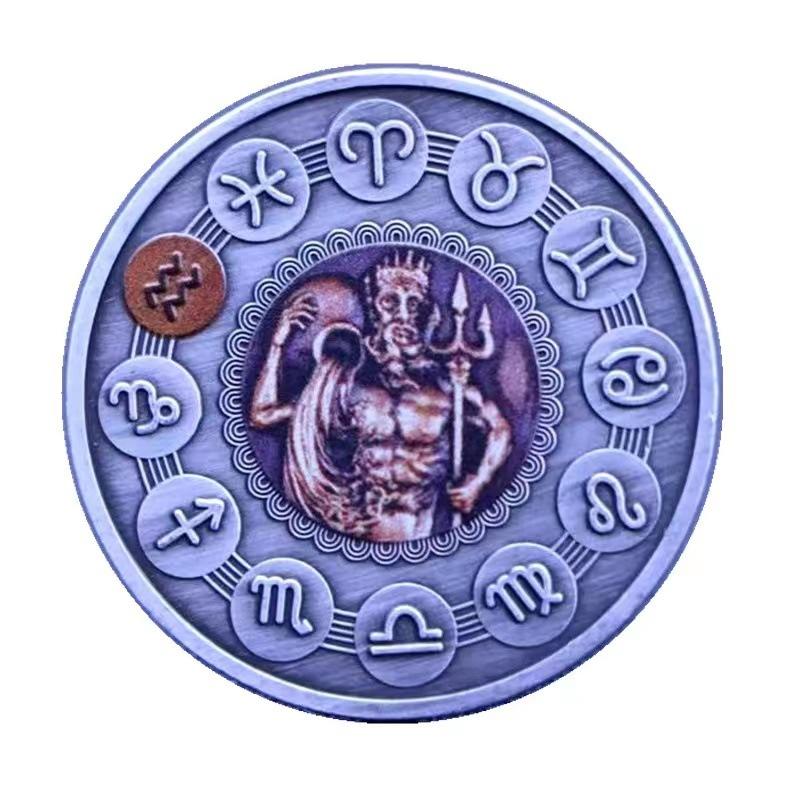 Twelve zodiac dual color commemorative coin, nickel ancient silver coin, sun and moon god, wish, angel, birthday gift, Christmas gift