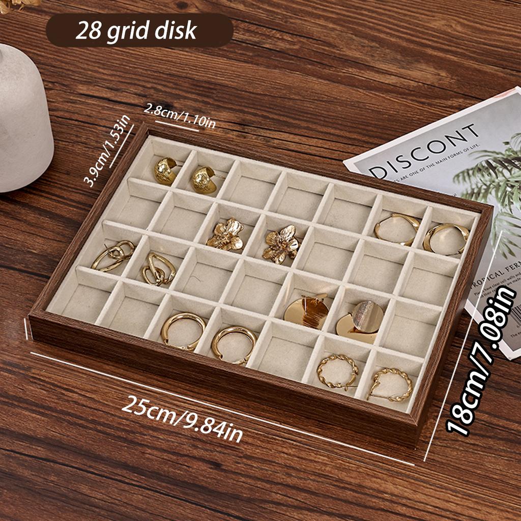 1pc Walnut wood grain jewelry box, jewelry storage tray, store counter display tray, used for rings, necklaces, earrings