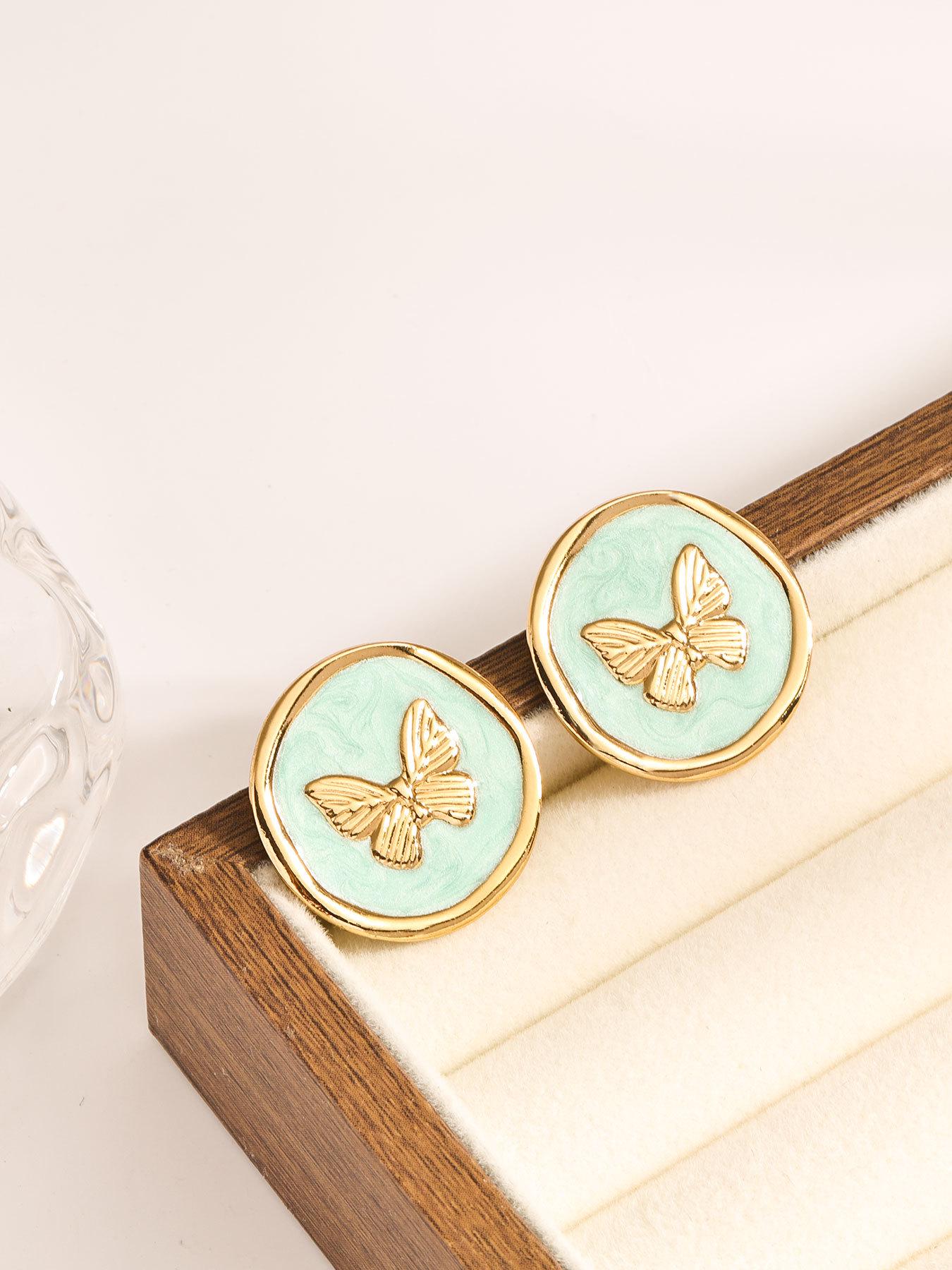 Elegant Geometric Butterfly Round Earrings