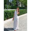 Kumikumi Casual White Suit Halterneck Vest Female Summer High Waist Drape Slim-Fit Wide-Leg Pants Two-piece Set