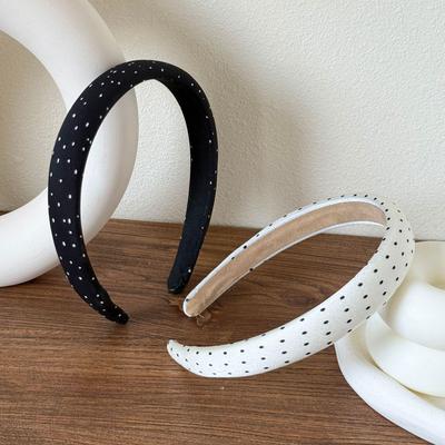 Korean Style Black & White Polka Dot Thin Edge Headband for Women - 2026 High-End Look, High Skull Top Hair Accessory