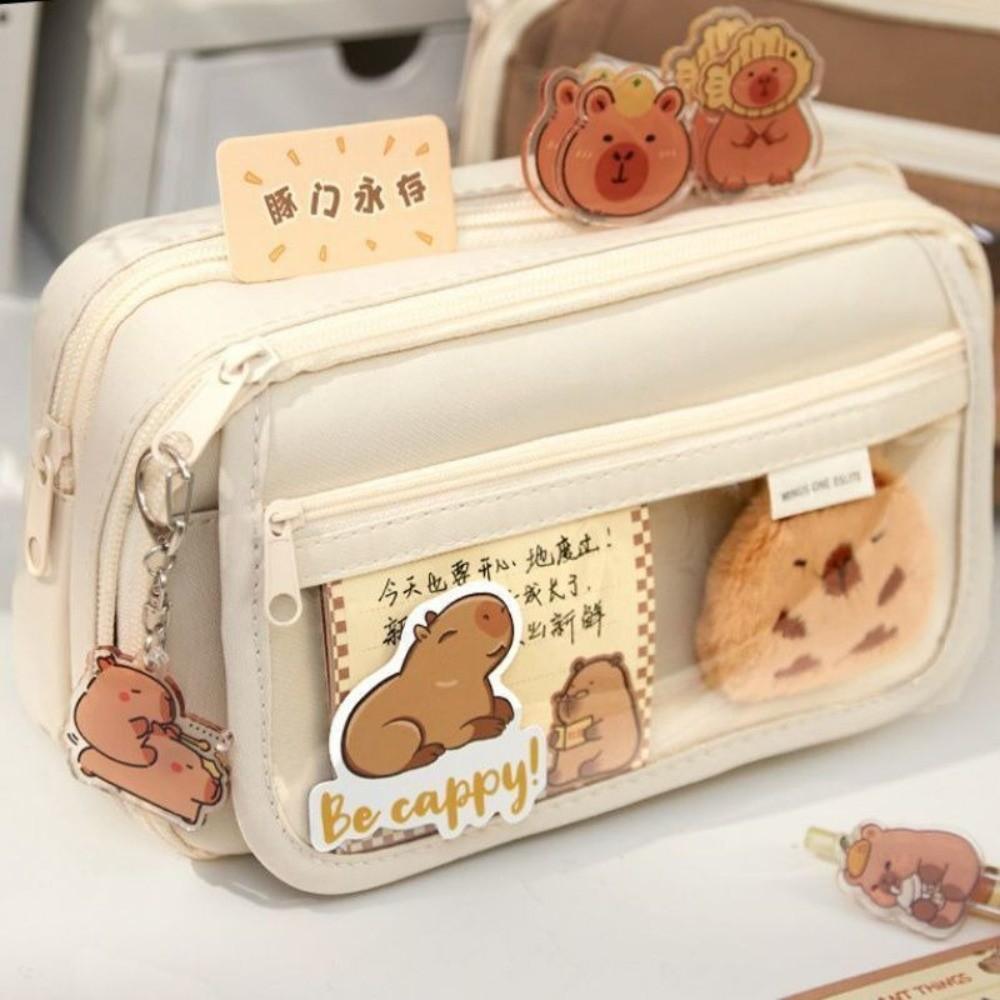 7Pcs Zipper Closure Capybara Pencil Case Large Capacity Stationery Bag Pen Bag  Office Use