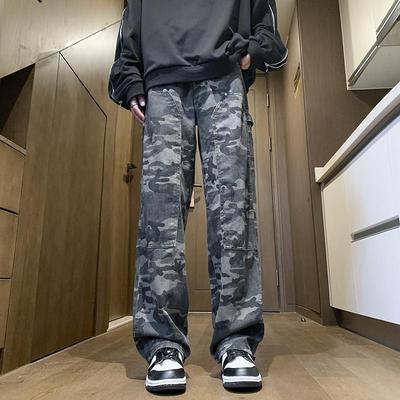 Camouflage Holzfäller Latzhose Herren High Street Amerikanische gespleißte Hose lockere gerade Freizeithose