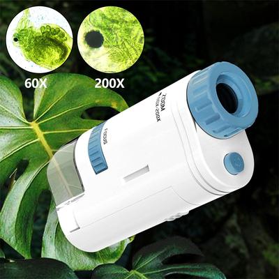 Microscope de poche portatif 60-200x Microscope électrique mini avec lumière LED Portable Haute Définition Éducation en sciences biologiques