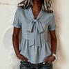 Women's Short Sleeve Blouse with Tie - Casual Loose Fit Color Front Shirt for Daily Wear