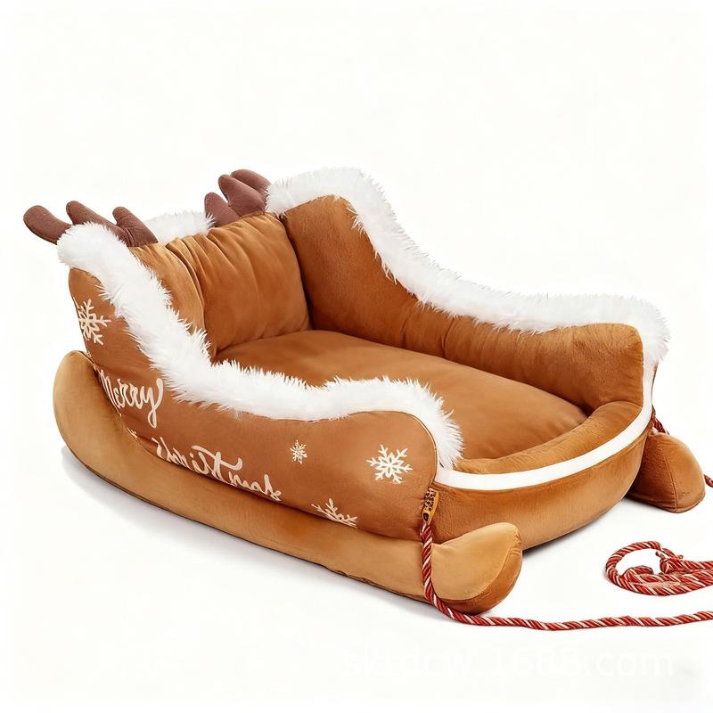 Pet House Christmas Sled Dog Bed Winter Thickened Warm Washable Dog Bed Pet Christmas Bed Cat Sofa