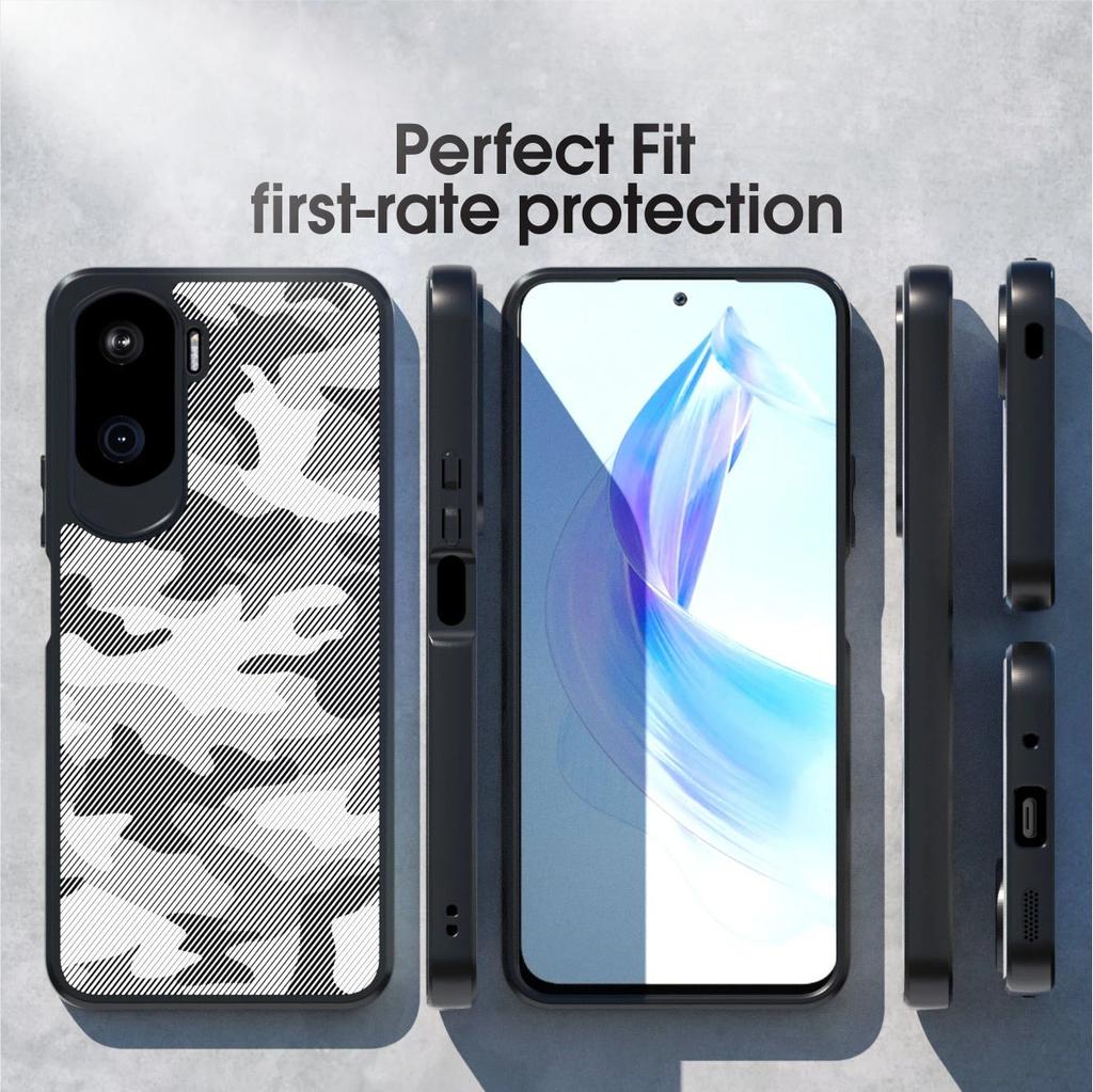 (Comes with Wrist strap)IBMRS for Honor X50i  Phone Case, Shockproof Military-Grade Protection, Matte Translucent Black Camo
