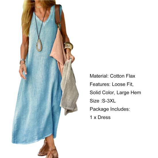 Women Sundress A-Line Pullover All-match Large Hem Long Dress Streetwear