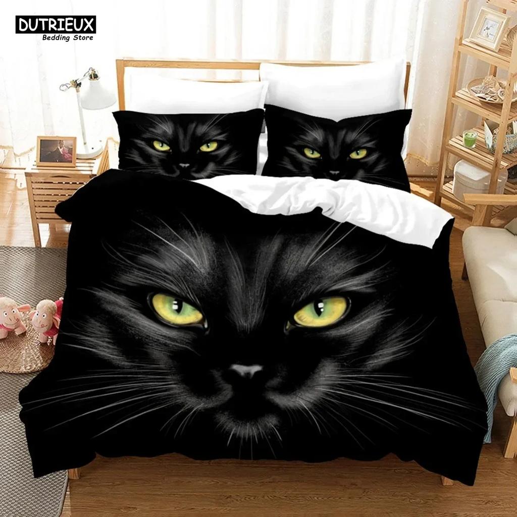 Comforter Cute Baby Cat White Black Kitten Bedding Set 3D Printed Suitable For Bedroom Kids Home Textile