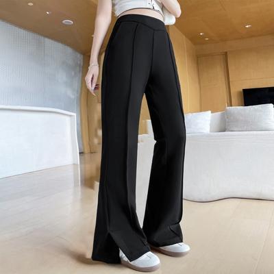 Plus Size Women High Waist Split Flare Long Black Casual Pants