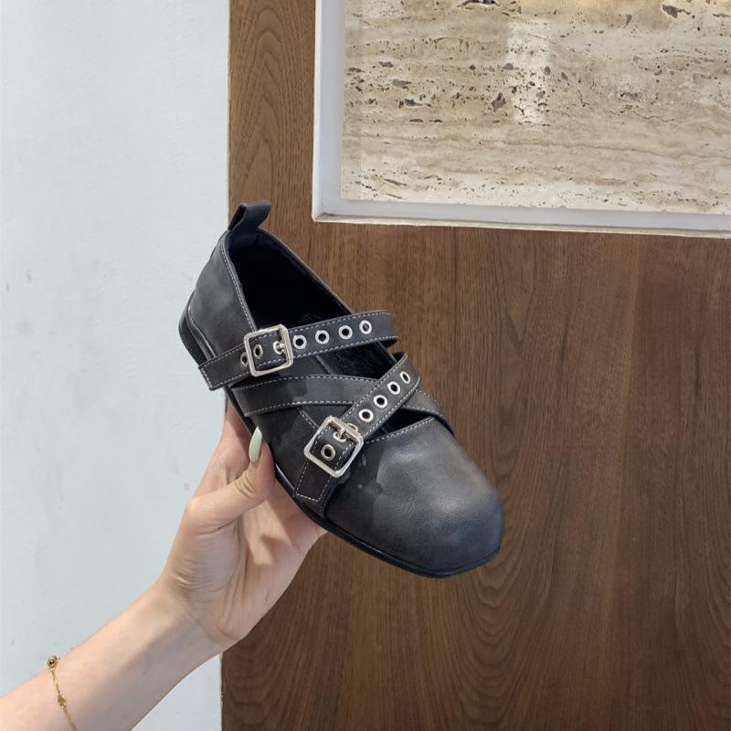 Platform cross strap skirt ballet single shoes women's shoes 2025 autumn black square head Mary Jane small leather shoes