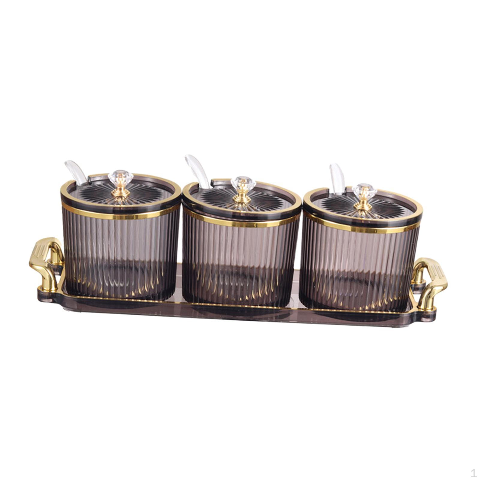 

3 декоративные баночки для приправ, коробка для хранения с крышкой-ложкой и основанием, очаровательная сахарная приправа чёрный