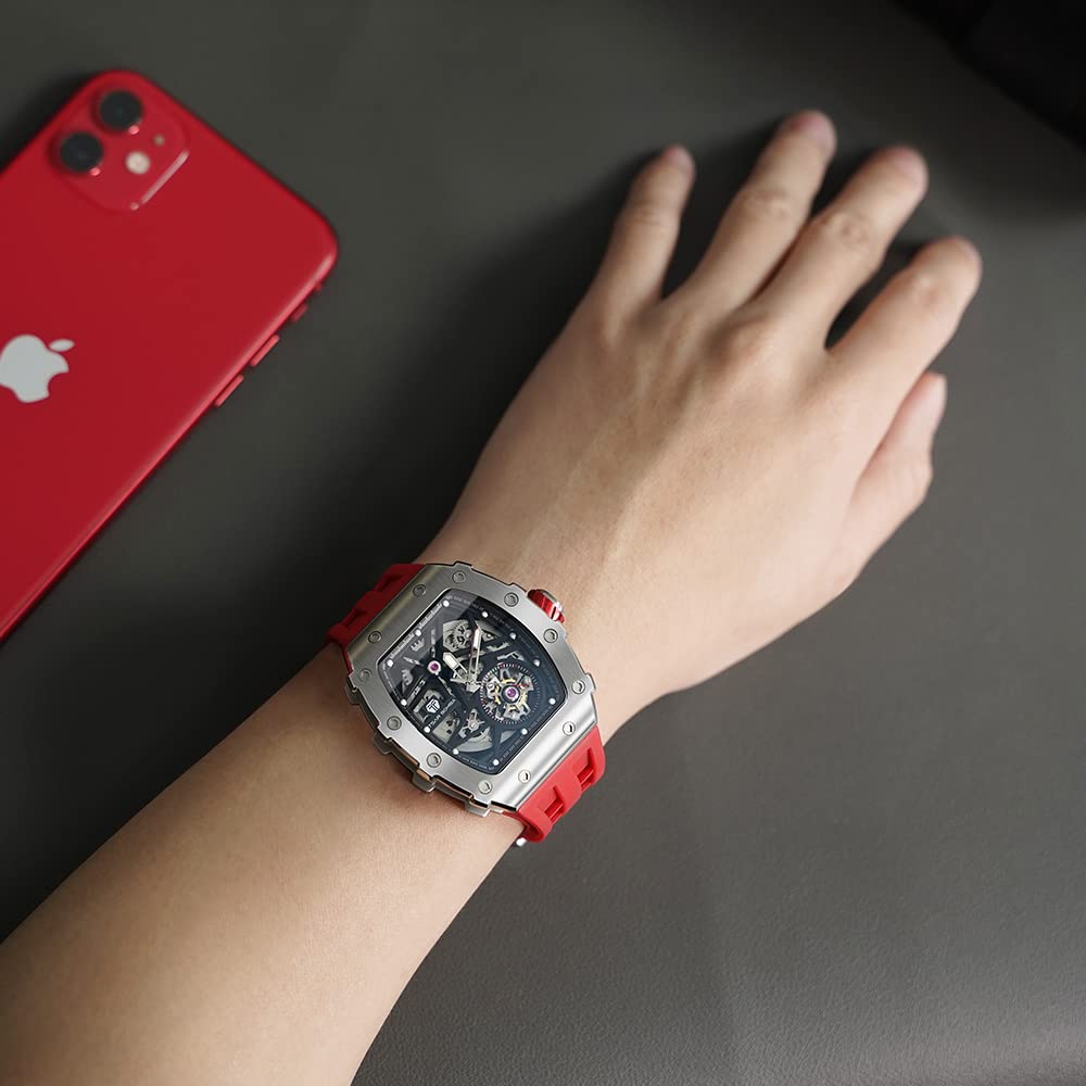 TSAR BOMBA Watch Business 50M Su Geçirmez İskelet Saat Şık Paslanmaz Çelik Tonneau Yüz Kol Saati Erkekler İçin Aydınlık Japon Hareketi Kırmızı Silikon