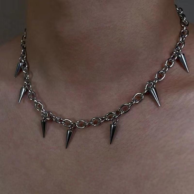 Punk Aesthetic Titanium Steel Cone Pendant Necklace Cool Accessories Geometric Neck Chains Goth Grunge Rock Jewelry Gift