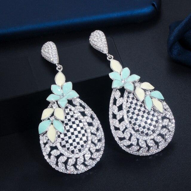 Vintage Elegant Luxury Cutout Oil Drop Flower Clear CZ Earrings for Women 925 Silver Needle Trendy Jewelry Valentine's Day Gift
