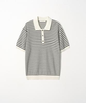 EZIO Linen Stripe Polo Knit_Ivory