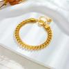 Gold Plated Double Layer Curb Chain Bracelet, Dainty Adjustable Miami Cuban Link for Women, Trendy Streetwear Jewelry