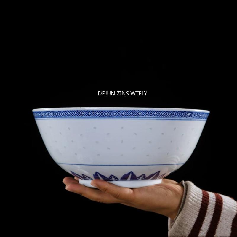 4--10 Inch Ceramic Bowls Jingdezhen Blue and White Porcelain Ramen Bowls Home Exquisite Salad Bowls Kitchen Ceramic Tableware