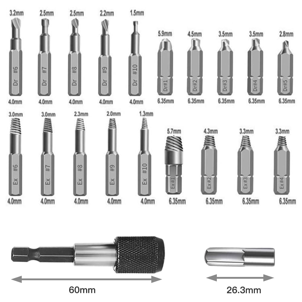 PrimeBlis Screw Extractor with Hex Handle and Post Hand Tool for Removes Broken Screws Remover, Carpentry, (Dark Gray, 22mm)