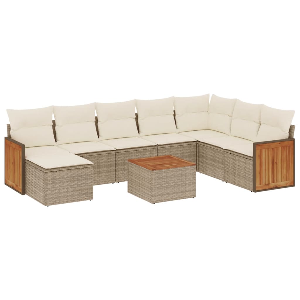 Vidaxl 9-Cz. Gartenmöbel-Set mit Kissen, Beige, Polyrattan
