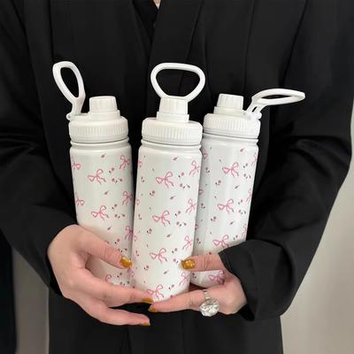 Bow Insulated Cup Stainless Steel Pink Bow Tumbler Water Bottle for Outdoor School Portable Drinking Coffee Water Bottles