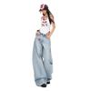 Pure Cotton Scythe Saber Cut Loose Wide Leg Casual Denim Pants For Women Spring Summer Casual Pants Oversize Denim Trousers