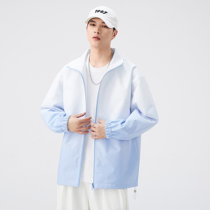 Двусторонняя мужская куртка градиентного цвета на молнии с воротником-стойкой — фото 4