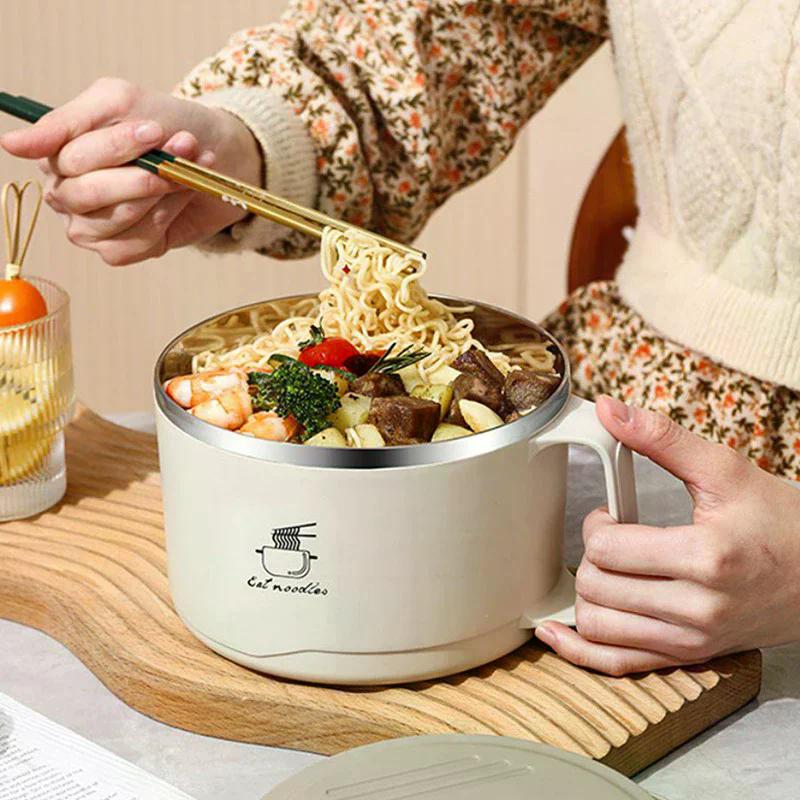 304 Stainless Steel Foam Bowl Large Capacity Double-Layer Anti-Scald Lunch Box With Tableware/Lid Can Drain Ramen Bowl