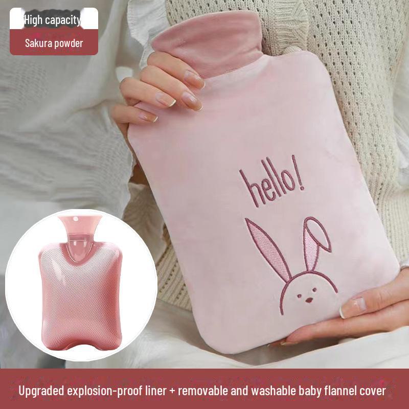 Plush Rabbit Fur Water-Filled Hand Warmer Bag - Thickened PVC Cartoon Design