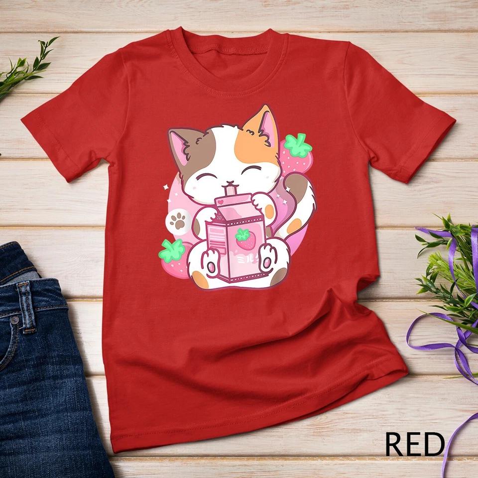 Strawberry Shake Strawberry Milk Cat Kawaii Neko Anime Girls Unisex T-shirt 8 3XL