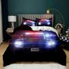 Police Duvet Cover Automotive Black Policeman Automotive Twin Bedding Set Cartoon Vehicle Comforter Cover Red Cop Lights Polyester Quilt Cover