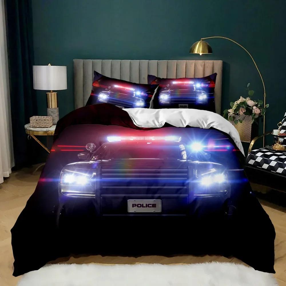 

Пододеяльник с изображением полицейской машины, черный комплект постельного белья с изображением полицейской машины, чехол для одеяла с изображением мультяшной машины, красный чехол с изображением полицейских огней из полиэстера 70x133cm 2pcs