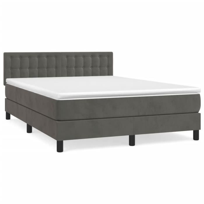 3141546 vidaXL Divan Bed and Mattress Dark Grey 140x200cm Velvet