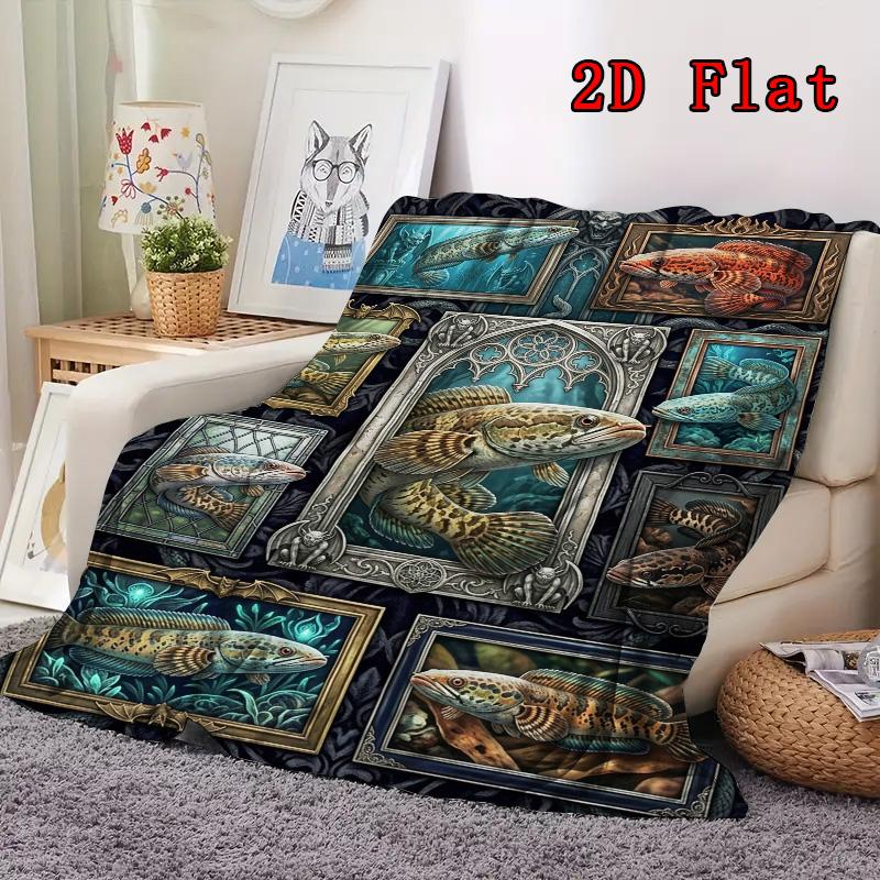 Gothic Fish Collage 2D Flat Pattern Flannel Blanket, High quality All Seasons, Home Decor, Warmth and Comfort, Perfect for Christmas Gifts.