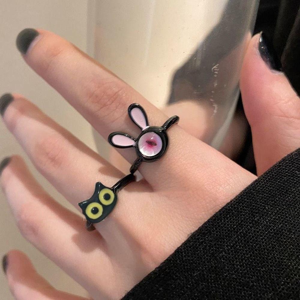 Niche Design Rabbit Black Cat Women Opening Ring Fashion Jewelry Harajuku Ring Korean Style Ring