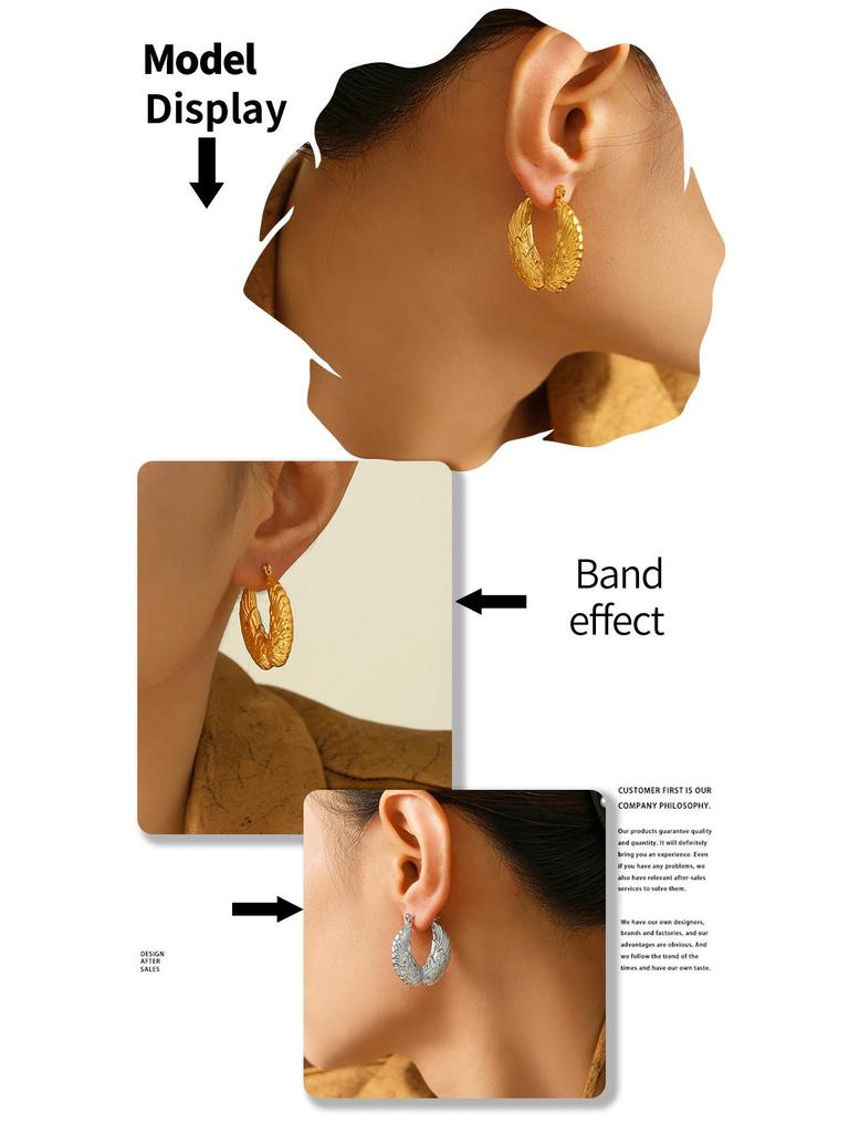 Geometrische Flügel-Ohrringe mit 18 Karat Vergoldung aus Titanstahl - Europäisch/Amerikanisches Retro-Design