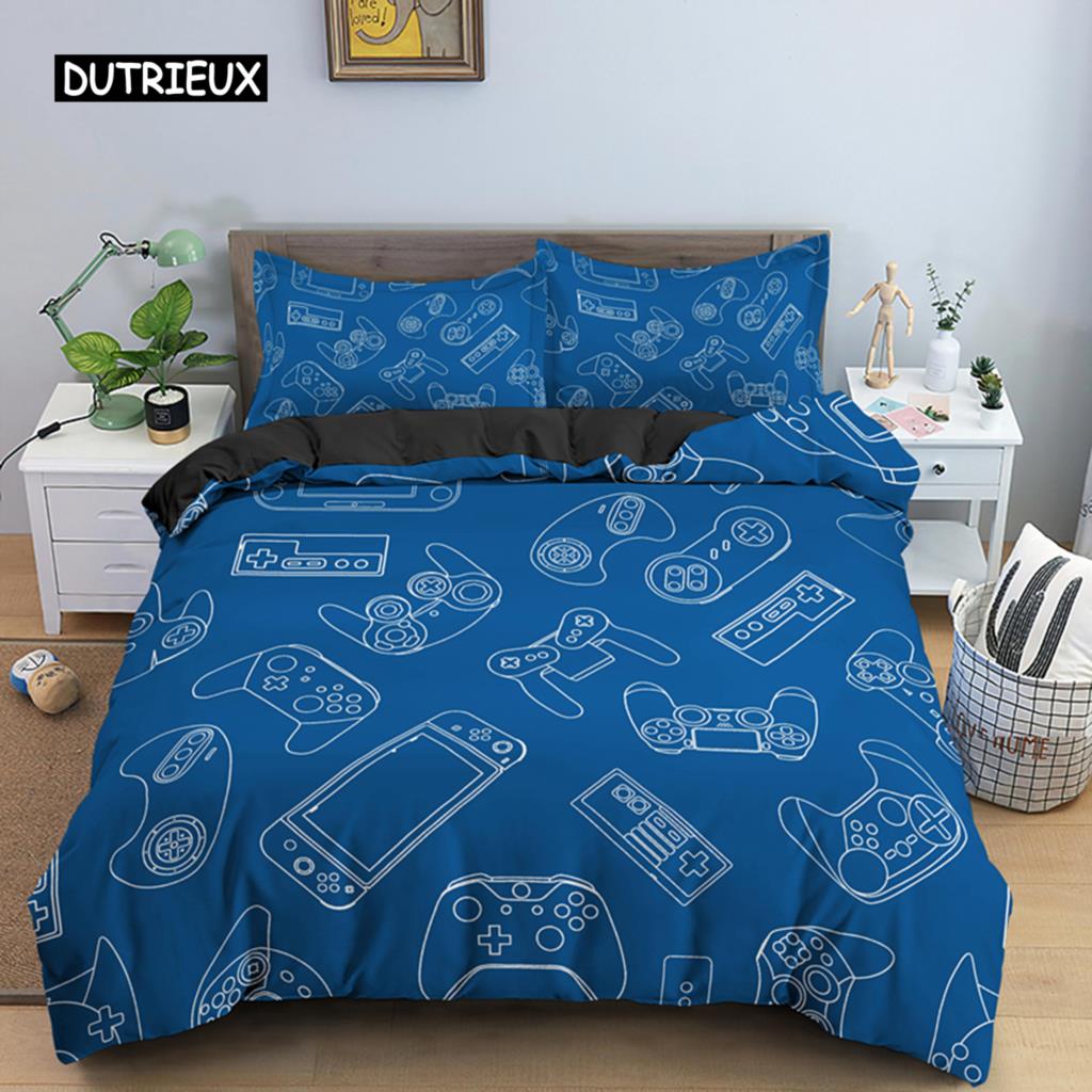 Gamer-Bettwäsche-Set für Jungen, Gamer-Bettdecke, Bettbezug, Gaming-Themen-Schlafzimmerdekor, Einzel- und Kingsize-Polyester-Bettwäsche-Set, Heimtextilien