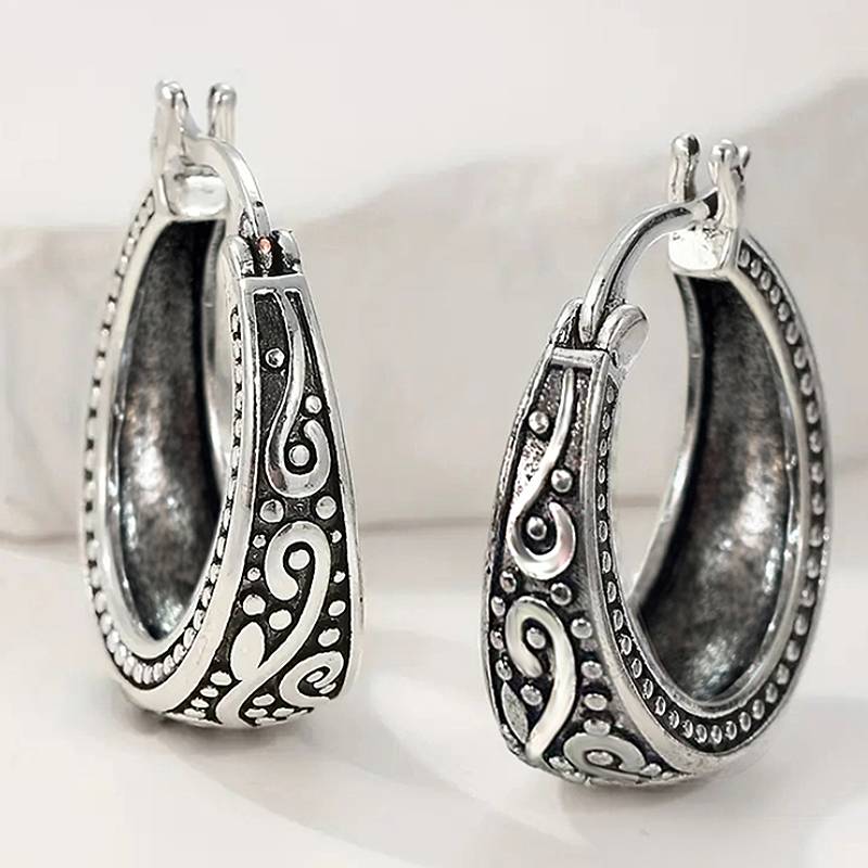 

Huitan Special Style Women Hoop Earrings Anti Copper Color Vintage Party Circle Accessories Gorgeous Daily Gentle Metal Zircon