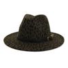 Wzcx Fashion Belt Flat Top Women Leopard Felt Hat Autumn Winter Casual Tide Personality Girls Jazz Hat Adult Cap