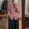 Women's Retro Pink Corduroy Shirt Jacket - Autumn/Winter Long Sleeve Top