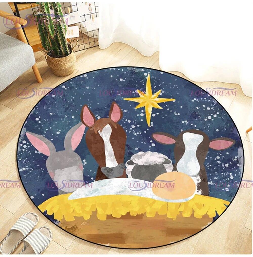 Christmas Snowman Round Carpet Floor Mat Living Room Carpet Kitchen Mat Santa Claus Carpet Picnic Mat Children's Room Decor