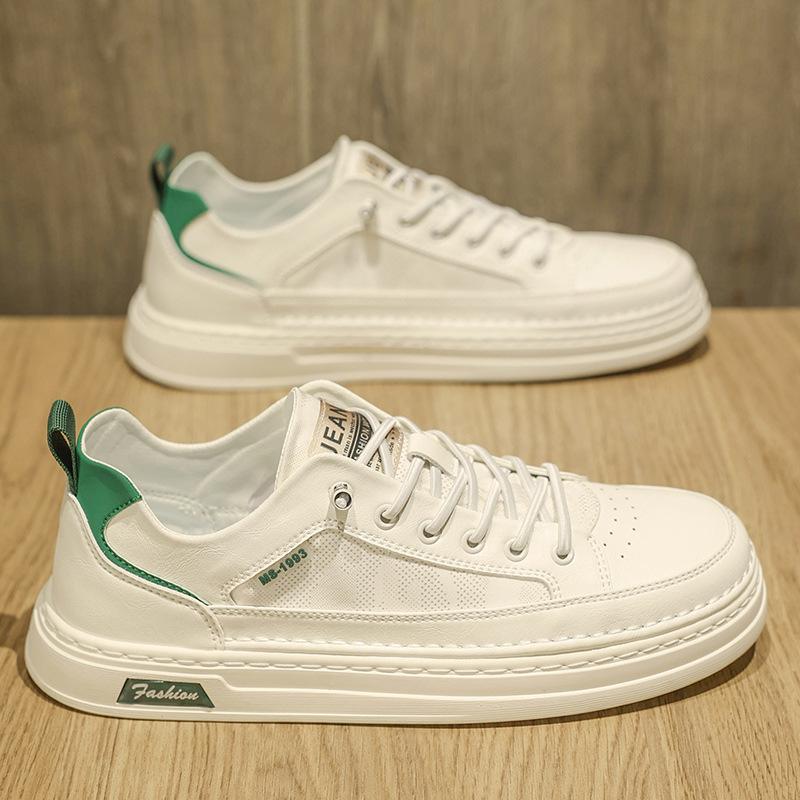 Breathable Men's Flat Bottom Casual Shoes Summer New Style Sporty Trendy White Synthetic Leather Sneakers Rubber Outsole