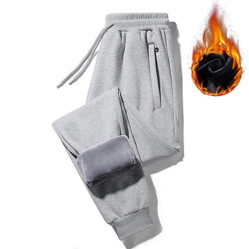 Winter Plus Velvet Sports Pants Men's Loose-fitting Cotton Casual Pants Men's Elastic Waist Pocket Zipper Pants