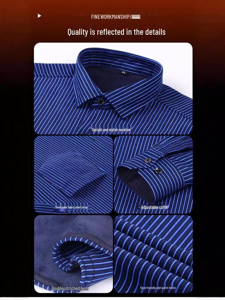 Men's Double-Sided Fleece-Lined Long-Sleeve Shirt for Autumn and Winter