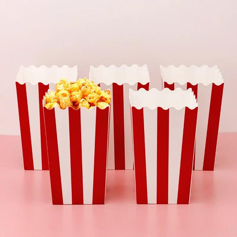 20Pcs Popcorn Paper Boxes Buckets Red White Stripes Bags Snack Containers For Movie Night Birthdays Carnival Party Supplies
