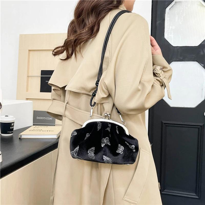 Luxury Velvet Evening Clutch Bag Women Bride Wedding Clutch Chain Vintage Shoulder Crossbody Bags Party Handbag Daily Use Purse