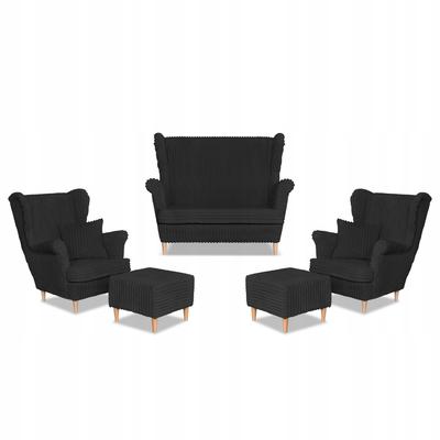 Set Uszak Rene Estella Sofa Armchairs Poufs Family Furniture Black Corduroy
