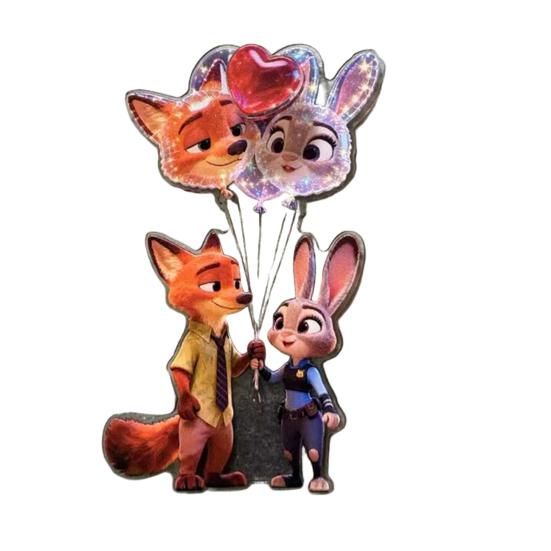 Drehbarer Fuchs Hase Kühlschrankmagnet Acryl Cartoon Filmfigur Tier Kühlschrankmagnet Heim Büro Küchendekoration Filmfans Geschenk